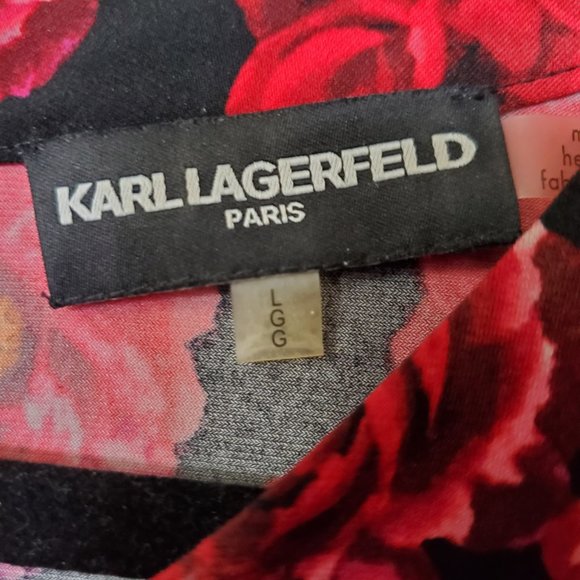 Karl Lagerfeld - Large - Black with Red Roses Top - Long Sleeve - EUC - Picture 3 of 5